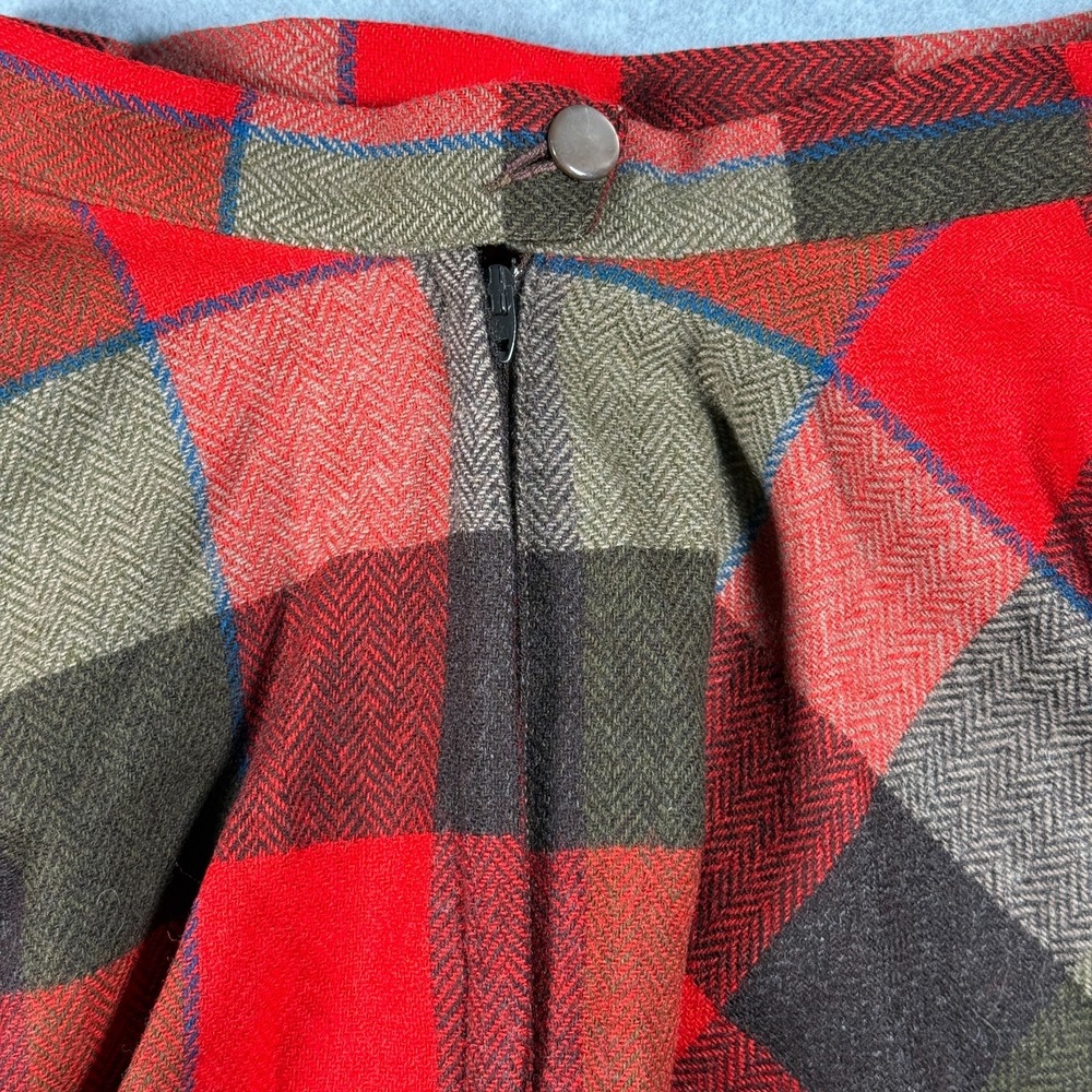 Pendleton Midi Skirt Womens L Brown Red Plaid Wool Vintage Pleated Made in USA - Picture 3 of 7